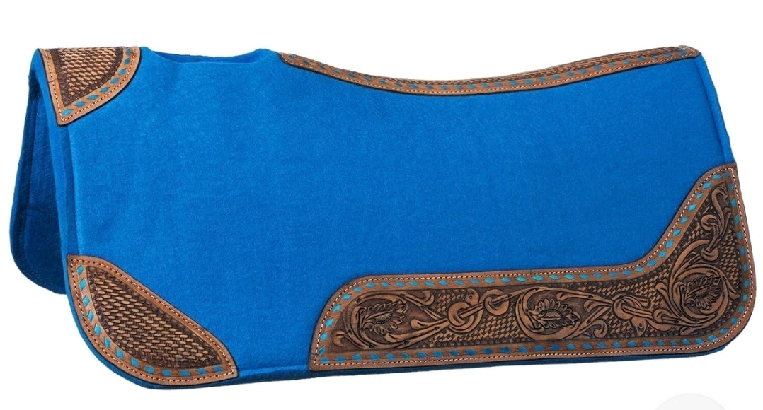 Tough-1 Barrel Saddle Pad With Basketweave and Floral Tooling 30 x 30