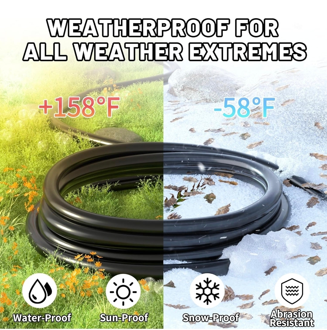 16/3 Black Indoor Outdoor Extension Cord 10 Ft Waterproof, Extension Cord with 3 Prong Grounded Plug,13A 1625W 16AWG SJTW, Flexible Weatherproof Power Cable