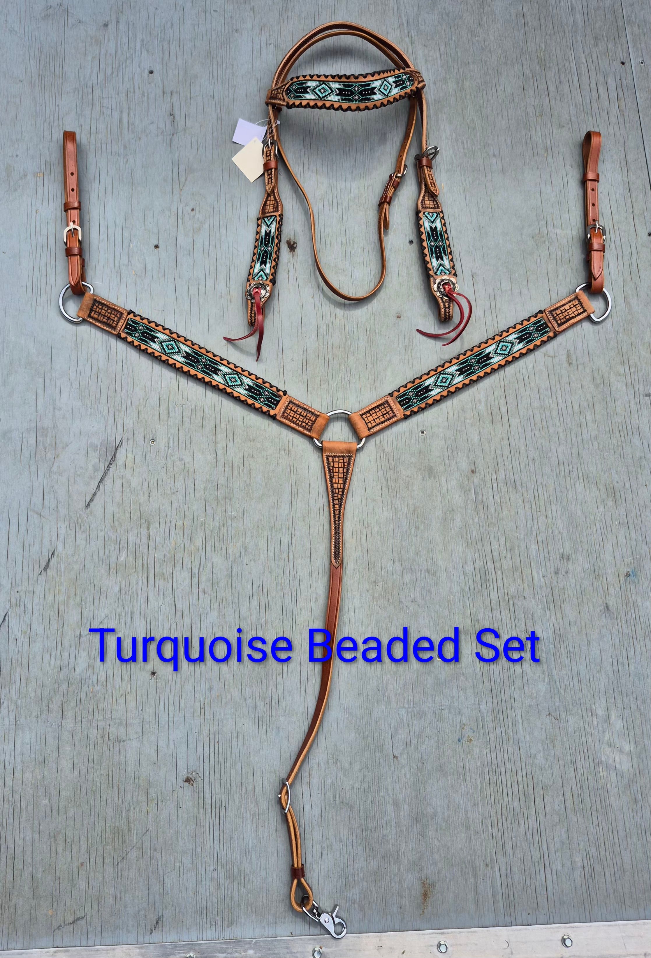 Leather Beaded Western Tack Set