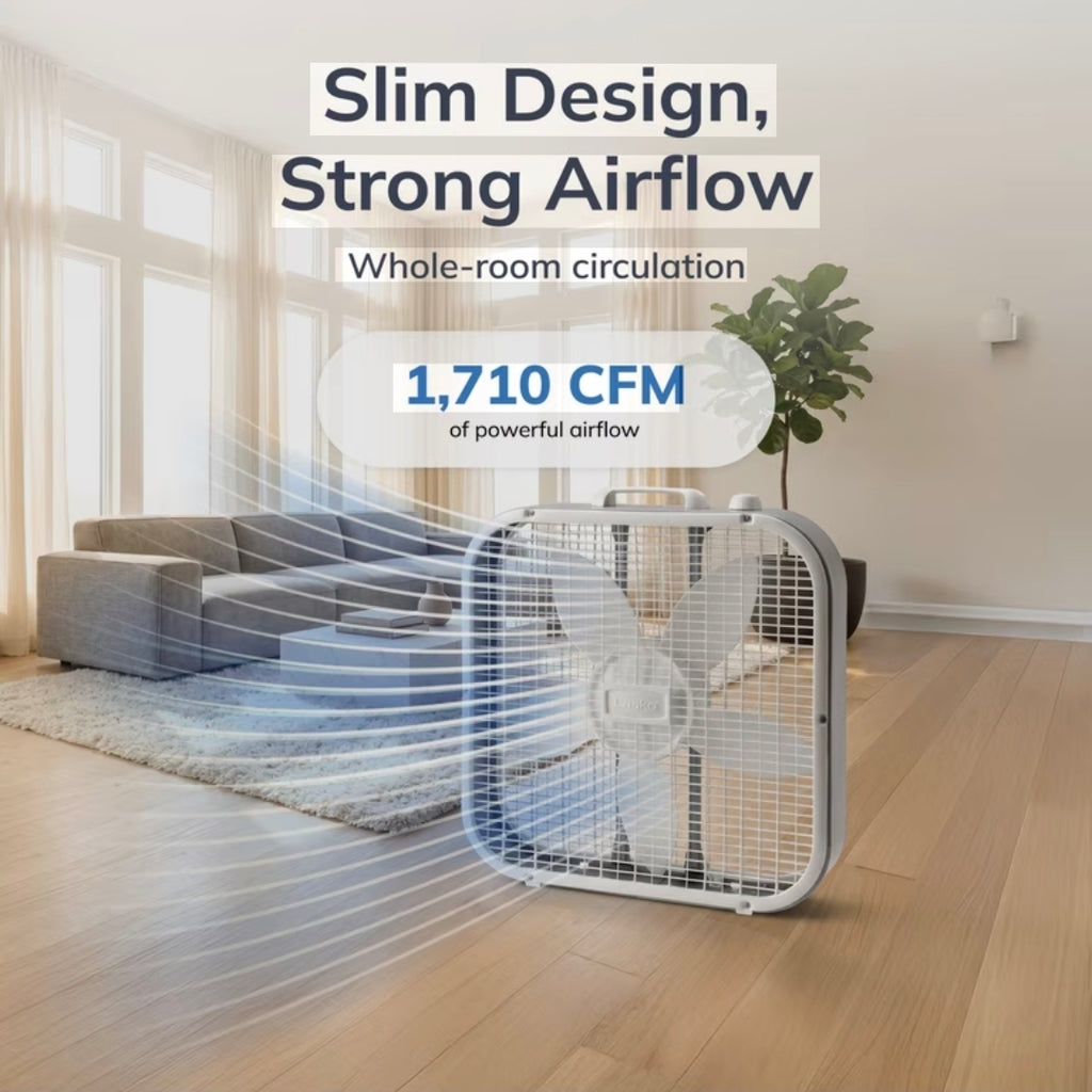 Lasko 20" Classic Box Fan w/Weather-Resistant Motor, Portable Cooling Floor or Window Fan, 3 Speeds (B20200)
