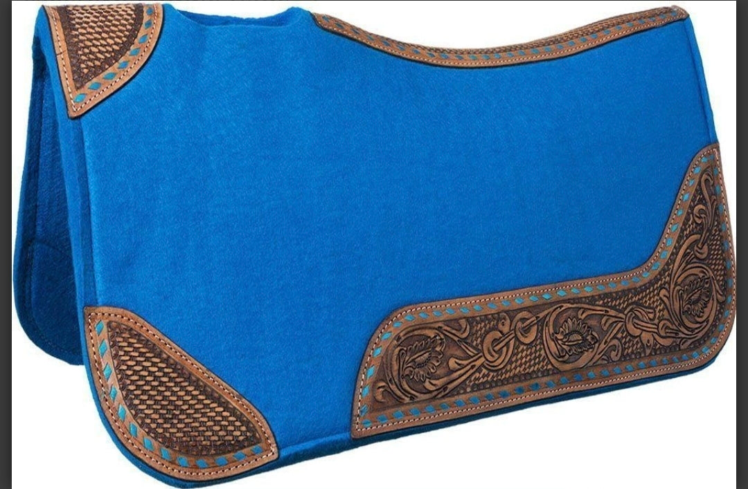 Tough-1 Barrel Saddle Pad With Basketweave and Floral Tooling 30 x 30