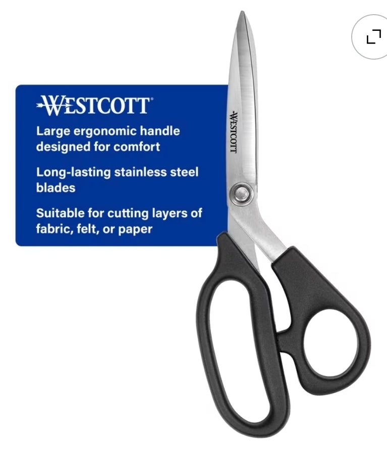 Westcott 8" All Purpose Plus Multipurpose Scissors, Stainless Steel, Bent Handle