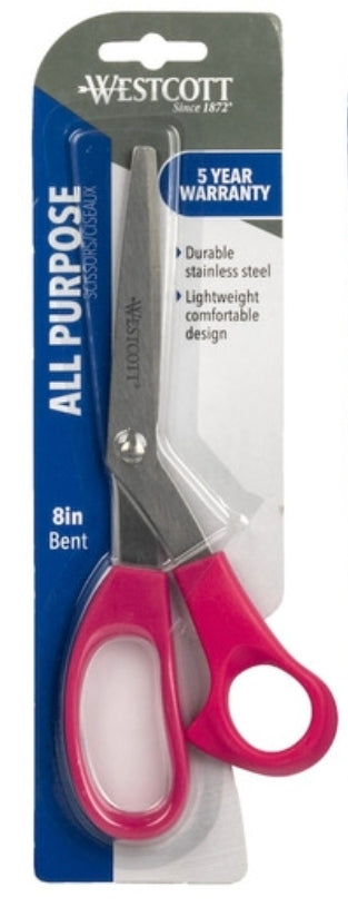 Westcott 8" All Purpose Plus Multipurpose Scissors, Stainless Steel, Bent Handle