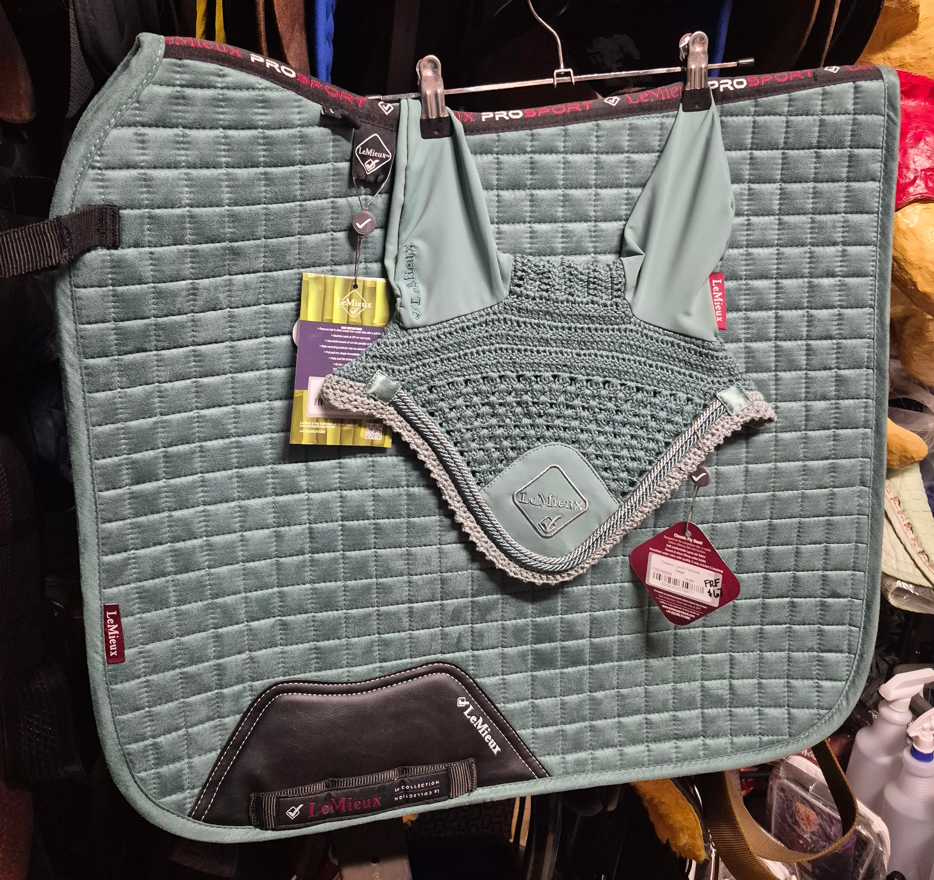 LeMieux Suede Dressage Pad/Bonnet Set (Sage)