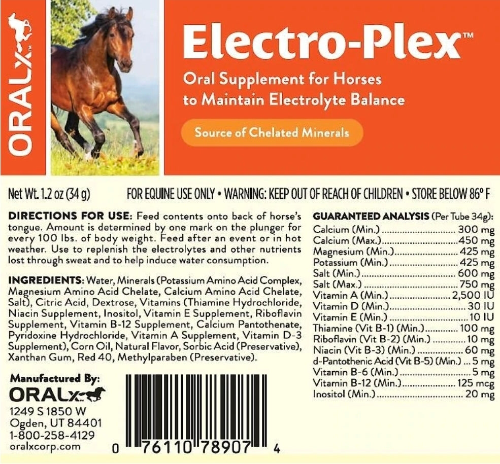 Oralx Electro-Plex Electolyte Recovery Paste Horse Supplement, 1.2-oz syringe
