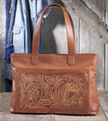 Floral Horse Tooled Leather Tote