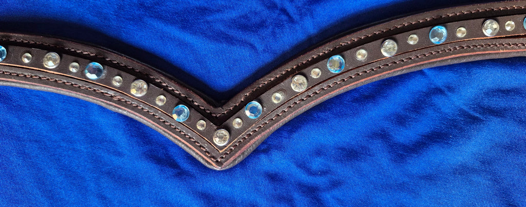 Dressage V Browband with Clear/Blue Gems