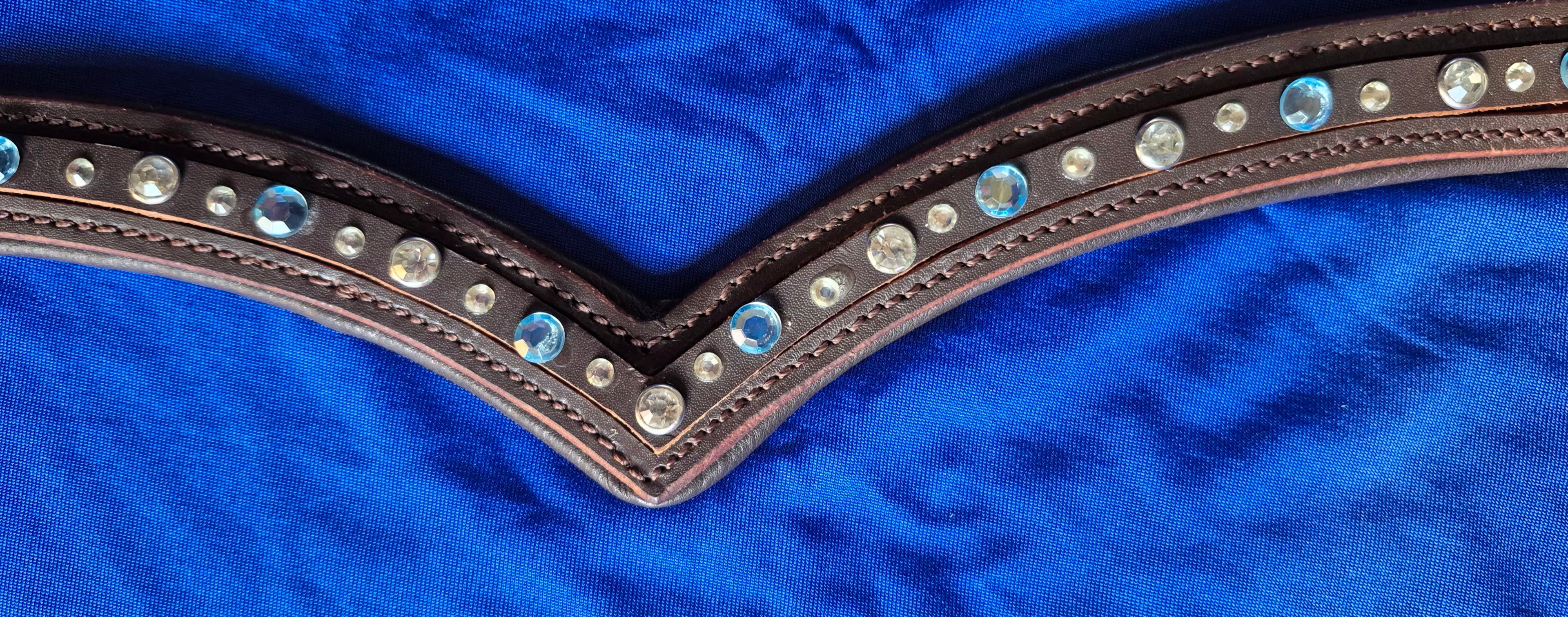 Dressage V Browband with Clear/Blue Gems