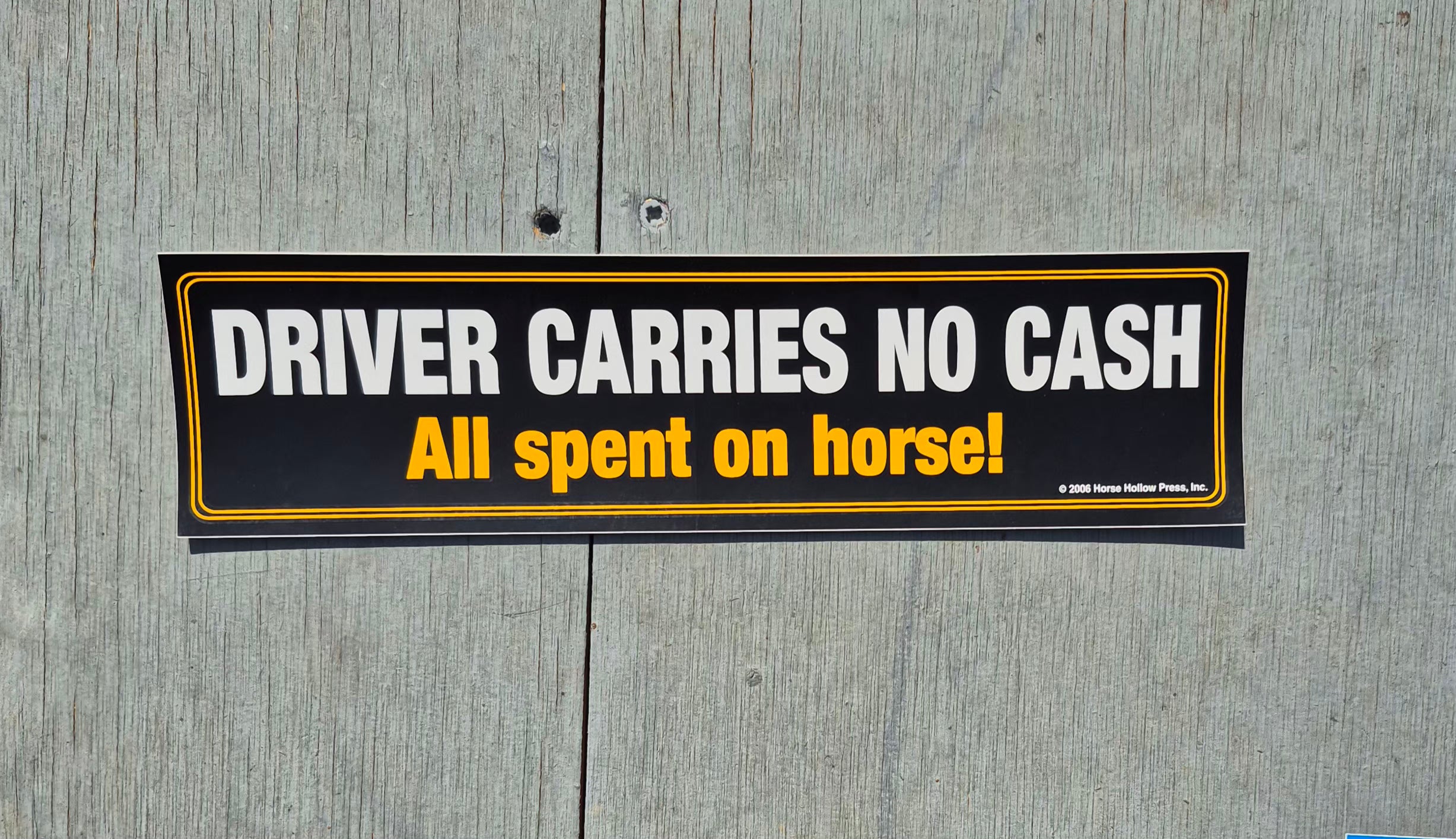 Horse Bumper Sticker "Driver No Cash"