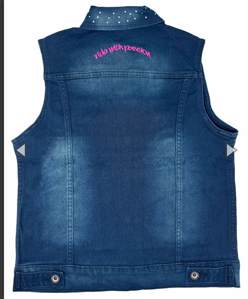 2kGrey Ladies Demin 'Ride with Passion' Embroidered Vest